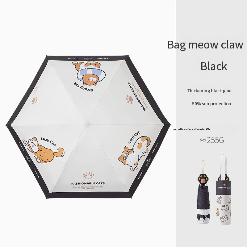 Paraguas Plegable Con Protección Uv (negro 6k), Diseño Creativo De Dibujos Animados.