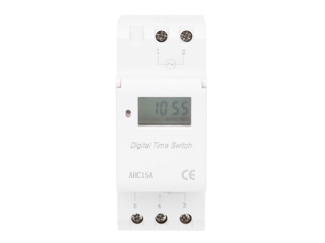 AHC15A Interruptor temporizador digital LCD para montaje en riel, 220V-240V, control industrial, 16A.