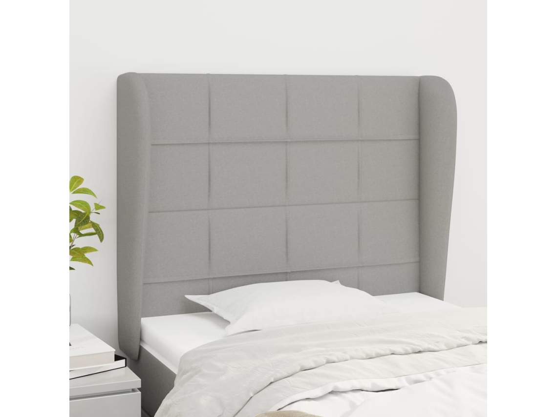Cabecero Con Orejas De Tela Gris Claro 103x23x118/128 Cm