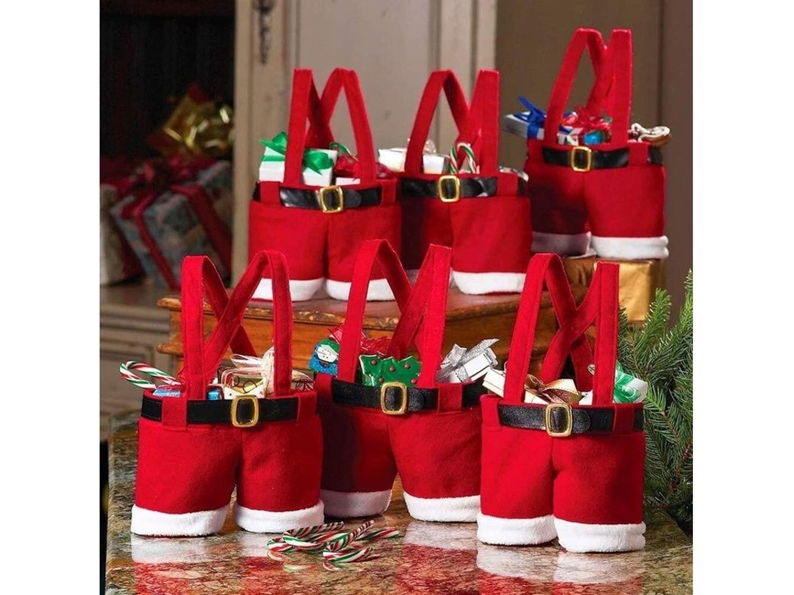6 Bolsas De Dulces Con Asas Con Diseño De Bragas De Papá Noel Para Navidad Y Pascua