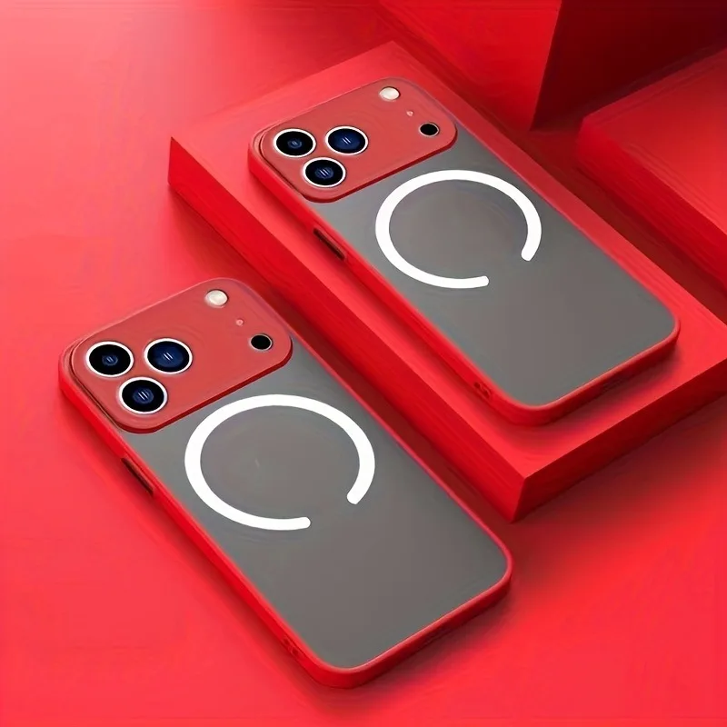 (iphone 12 Pro Rojo) Funda Magnética Transparente Para Iphone, Compatible Con Carga Inalámbrica Magnética.