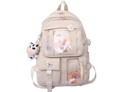 2026-mochila Escolar Con Pin's Estético Cute Para Niñas Beige Accesorios Incluidos