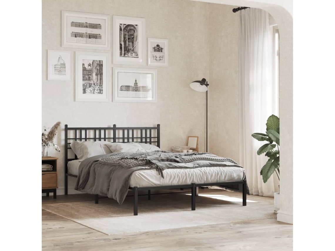 Estructura Cama Sin Colchón Con Cabecero Metal Negro 135x190 Cm