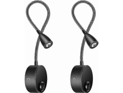 Juego de 2 apliques de pared para mesita de noche, lámparas de lectura LED con brazo flexible de 3 W, luz blanca cálida de 3000 K, Nostalgia88 (negro)