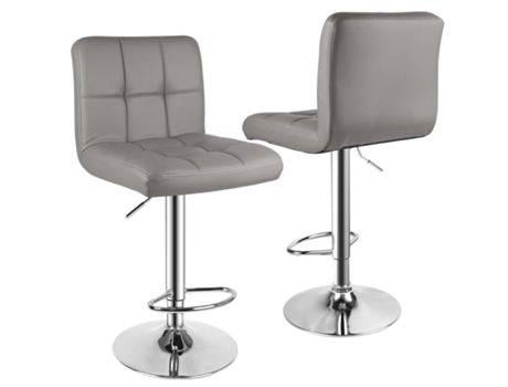 2 Taburetes De Bar Con Respaldo Y Reposapiés, Altura Regulable, Para Cocina, Mostrador, Bar, Negro - Gris (43 X 45 X 97-117 Cm) BIGZZIA