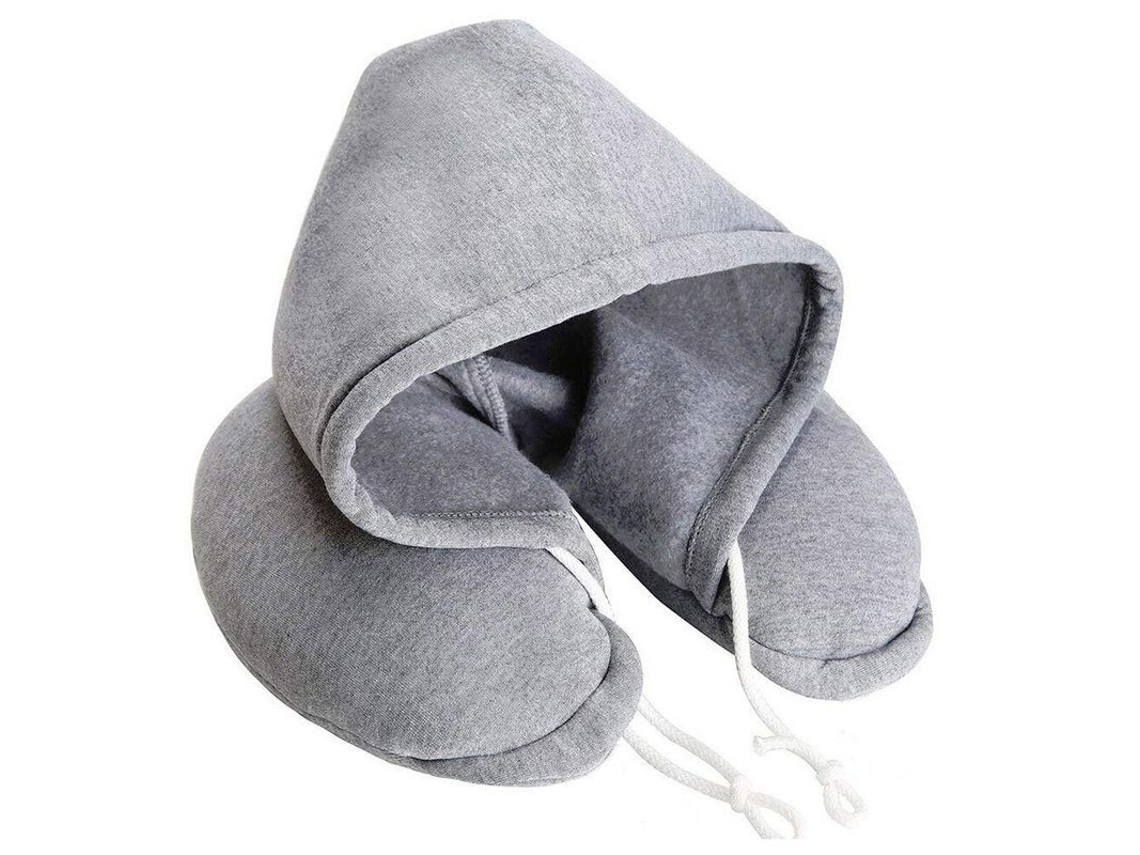 Dan26-almohada De Cuello Con Capucha Para Viajes Adultos Suave Cómoda Ajustable 33x28cm Poliéster Algodón Gris