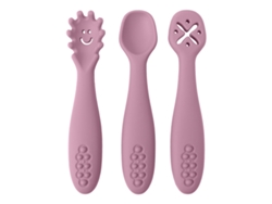 (rosa) Juego De Vajilla De Silicona Para Bebé De 3 Piezas, Que Incluye Una Cuchara Y Un Tenedor Suaves