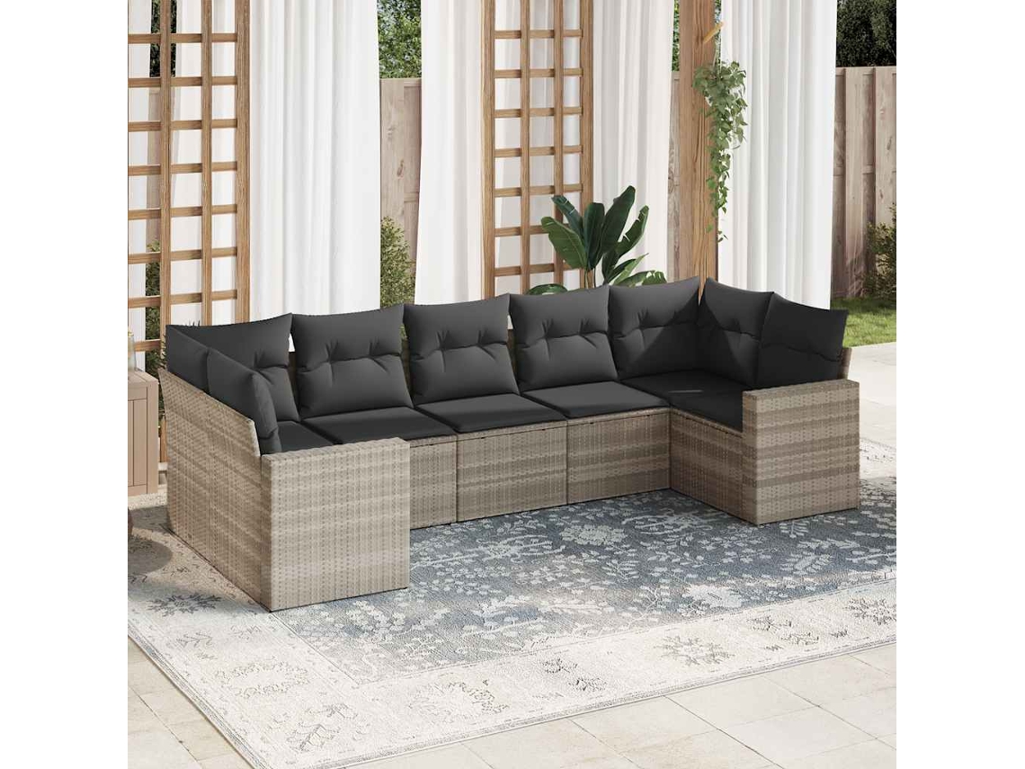 Conjunto de sofá de jardín de 7 piezas con cojines en mimbre gris claro de DKD Home Decor