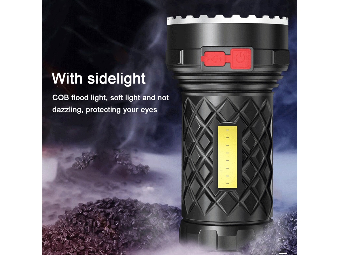 Linterna Led Portátil Recargable Por Usb Con Alto Brillo, 5 Modos Y Luz Lateral Para Acampar, Aventuras Y Emergencias.