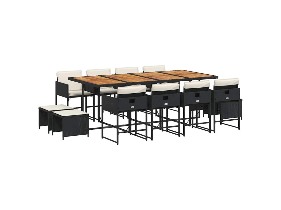 Juego de 13 piezas de comedor de jardín con cojines de mimbre, color negro, EXCLUSIVA DE LA CASA