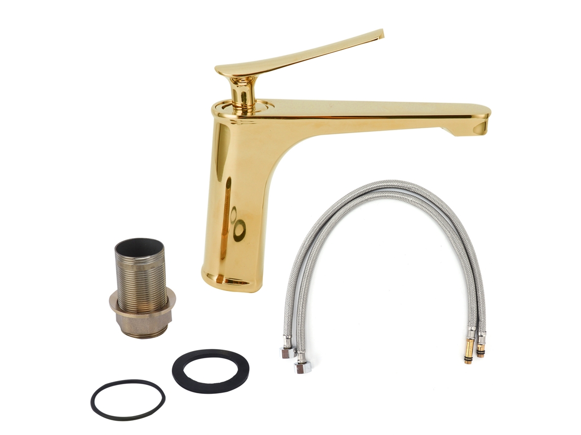 Grifo de cobre con orificio para agua caliente y fría.