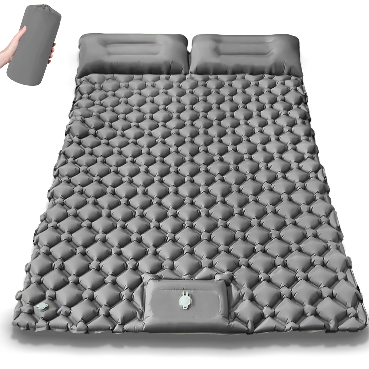 Colchón Inflable Doble Para Camping Al Aire Libre (gris), Ultraligero, Plegable.