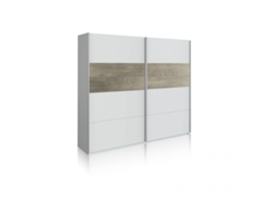Armario Brike 180 2 puertas correderas Blanco Artik (Blanco Mate) – Roble Alaska 180 x 200 x 60 cm