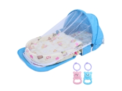 Cuna Plegable Portátil Para Bebé Con Mosquitera Y Juguetes Multifuncionales Azul