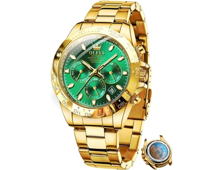 VEANXIN Reloj automático para hombre con calendario, acero inoxidable, luminoso, resistente al agua(oro)