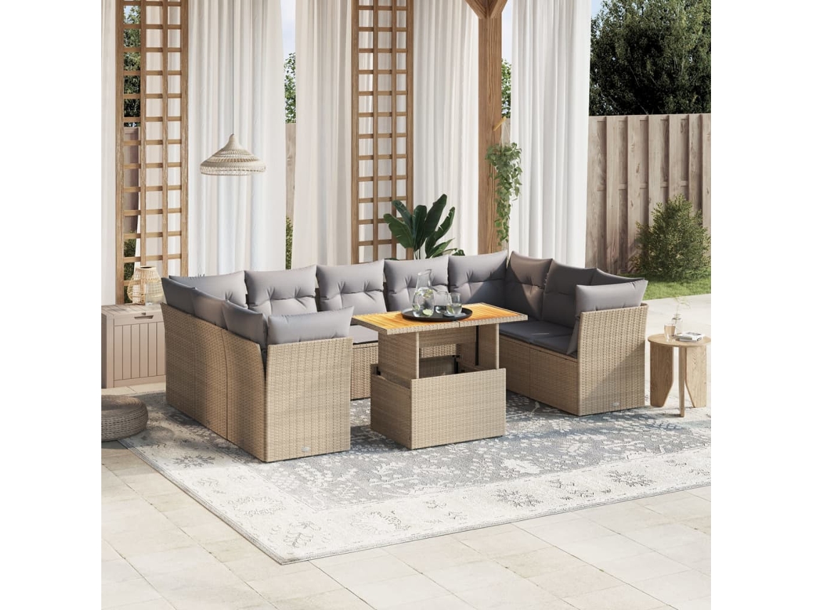 Conjunto de 10 sofás de jardín con cojines de mimbre beige de DKD Home Decor