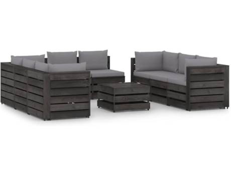 vidaXL Muebles de jardín 9 piezas con cojines madera impregnada gris