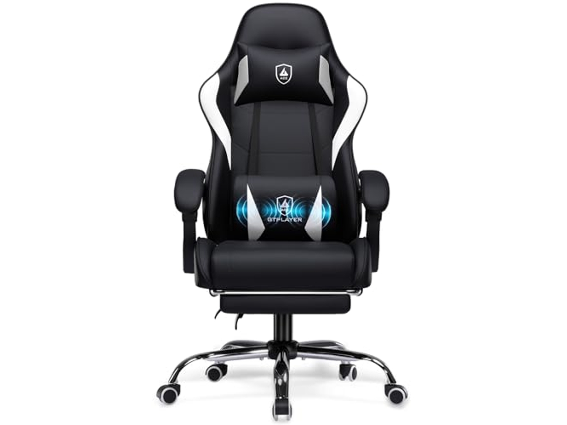 Silla Gaming Ergonómica con Soporte Lumbar, Ajuste de Altura, Acolchada, Hasta 150 kg, Color Negro GT Player