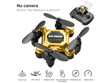 Mini dron plegable, avión portátil de altitud fija para niños (3 baterías - Duración de la batería: 10 min - dorado)