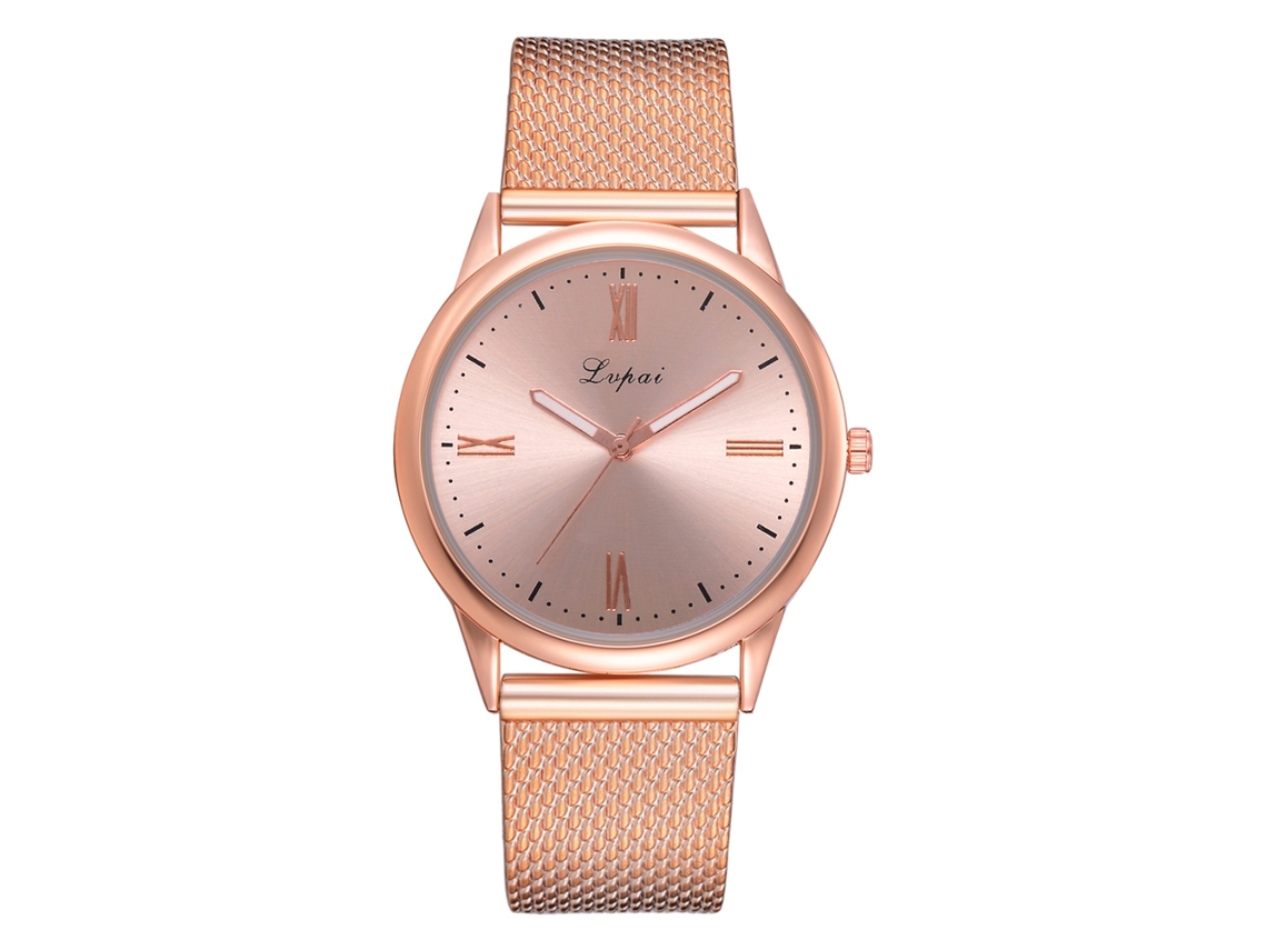 Reloj De Pulsera Lvpai Fashion Para Mujer Con Correa De Silicona Y Esfera Redonda De Aleación De Oro Rosa.