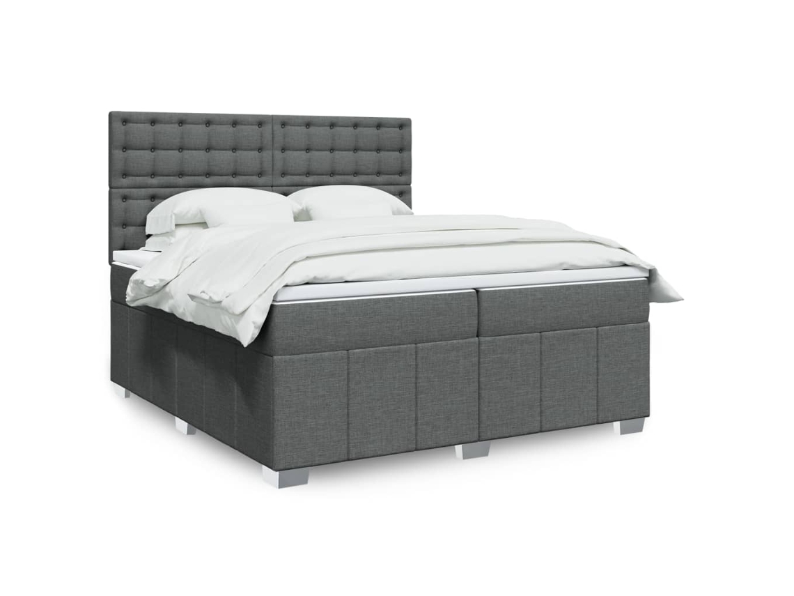 Cama Box Spring Con Colchón Tela Gris Oscuro 200x200 Cm