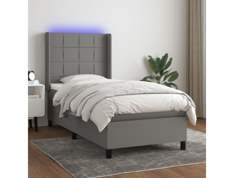 MAISON EXCLUSIVE Cama con somier con colchón y LED 90x200 cm Tela gris oscuro