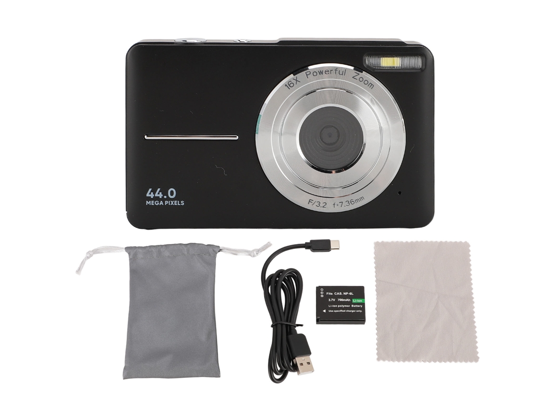 Cámara Digital De 44 Mp Y 1080p Con Zoom De 16x, Pantalla De 2,4 Pulgadas, Compacta, Para Niños, Adolescentes Y Principiantes - Negra