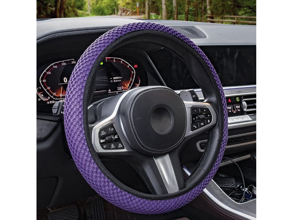2026-cubre Volante Elástico Linjou, Accesorio Interior Coche, Ultra Fibra Sedosa, Antideslizante, 37-39cm, Morado