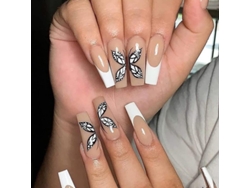 Uñas Postizas Francesas Con Pegamento, Uñas Postizas Largas Con Diseño De Mariposa, 24 Piezas/set Para Uso Diario/fiestas.