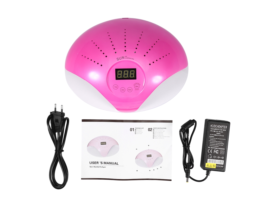 Lámpara de uñas UV LED Sun 669, secador de esmalte en gel con sensor inteligente, rosa y rojo.