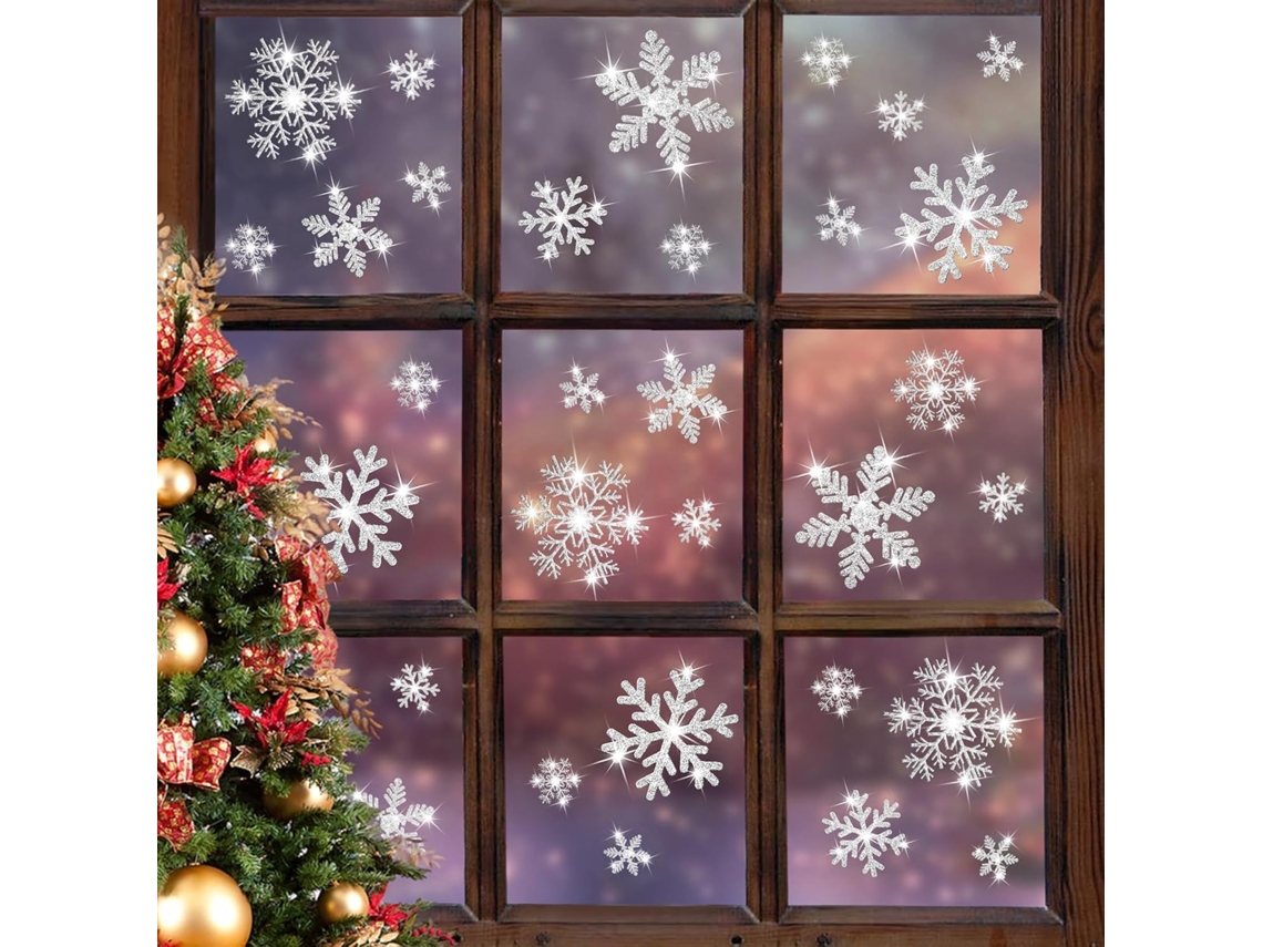 135 pegatinas navideñas para ventanas con copos de nieve, calcomanías estáticas para decoración de ventanas, adornos navideños y de Acción de Gracias Viewleaf