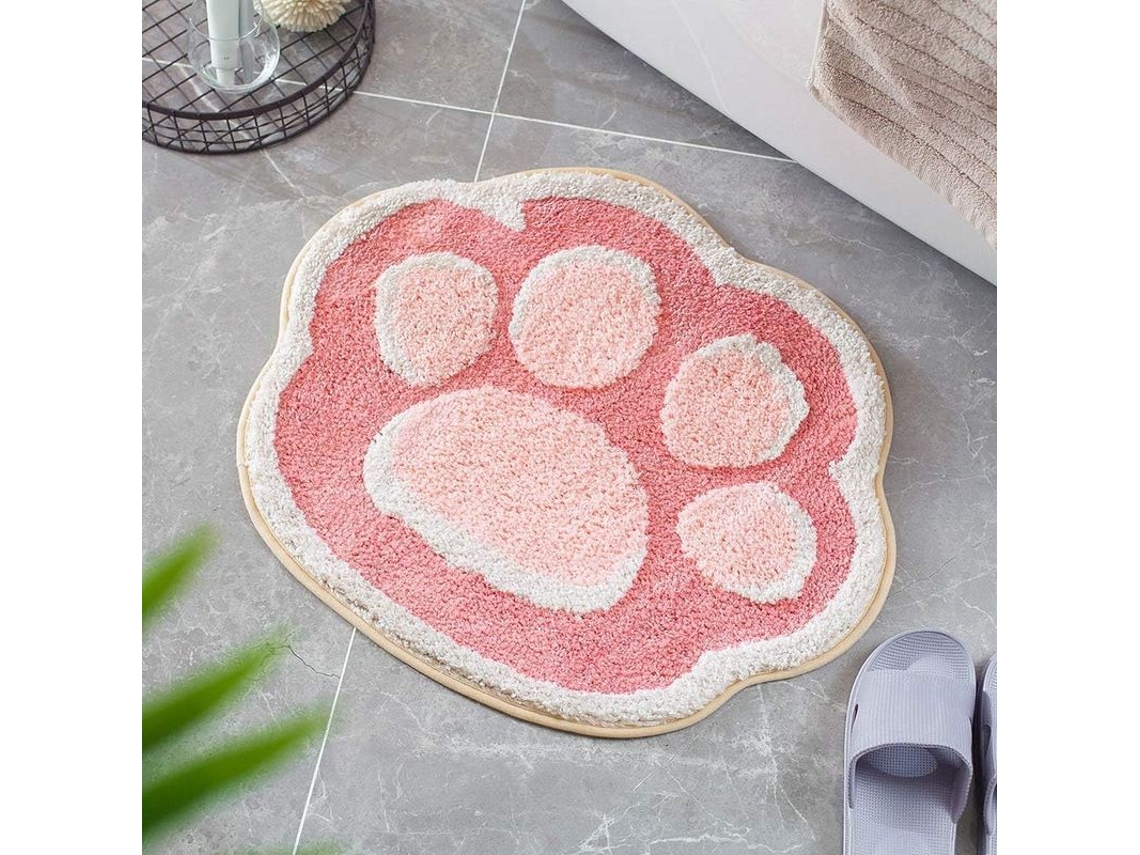 2026-alfombra De Baño De Pata De Gato 19.6"x24.4" Microfibra Absorbente Anti-deslizante Lavable A Máquina Rosa