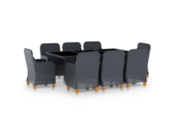 Juego de comedor de exterior de 9 piezas con cojines de mimbre gris oscuro DKD Home Decor