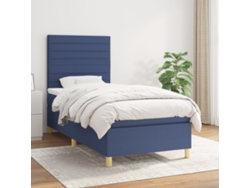 Cama Box Spring Con Colchón Tela Azul 100x200 Cm