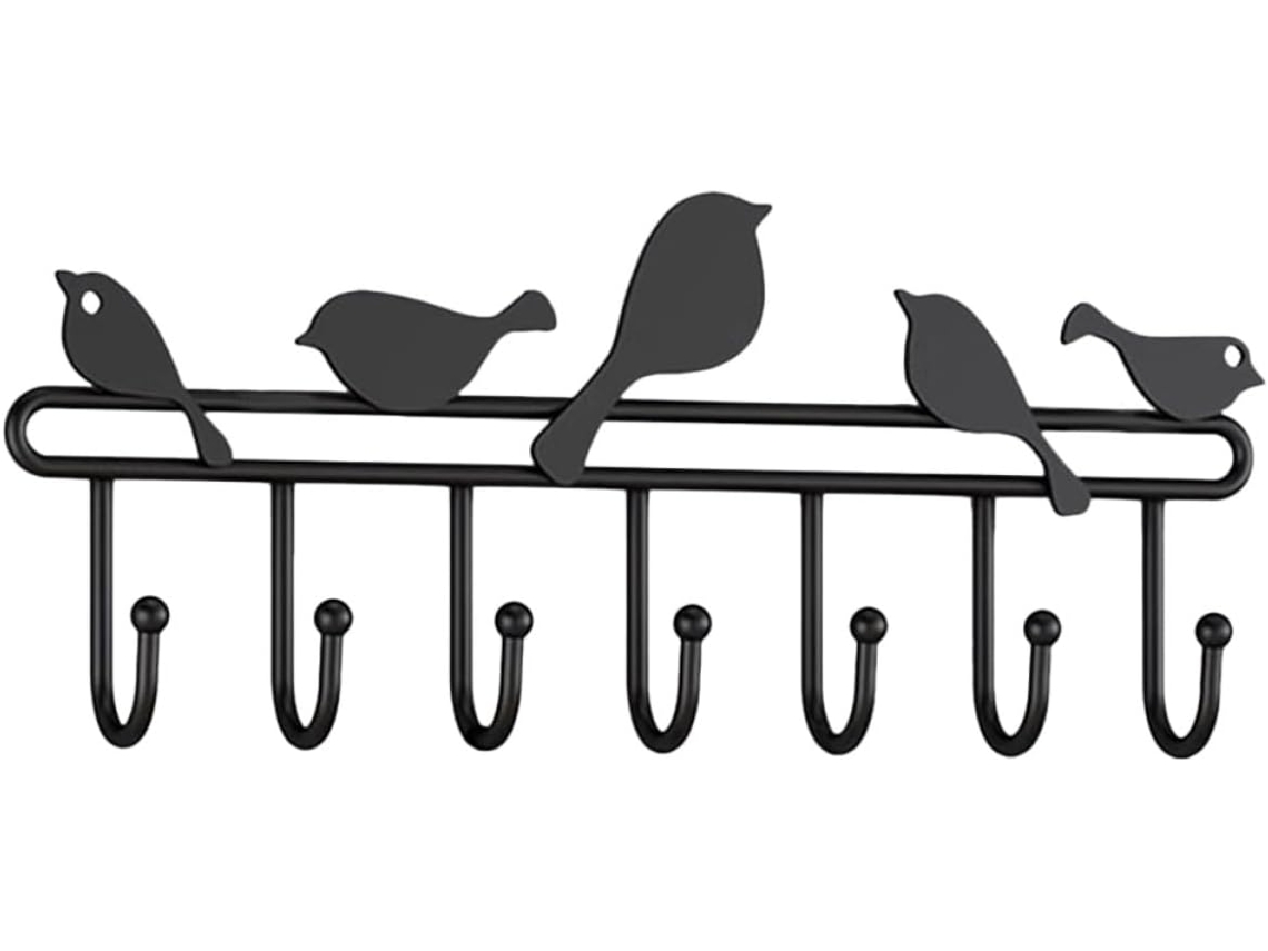 Perchero De Pared De Gran Capacidad Con Forma De Pájaro, Color Negro, Con 7 Ganchos Multifuncionales Para Colgar.
