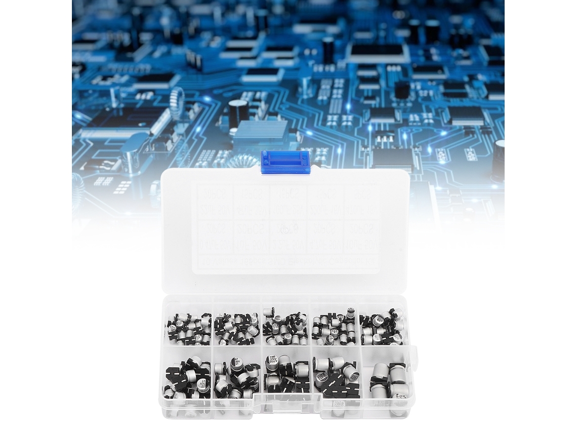 Kit 2026dz de 165 condensadores electrolíticos SMD, de 0,47 µF 50 V a 470 µF 16 V.
