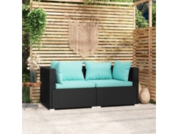 Sofá de mimbre de 2 plazas con cojines en negro, Dkd Home Decor