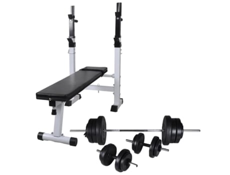 vidaXL Banco ejercicios con soporte pesas, pesas y mancuernas 60,5 kg