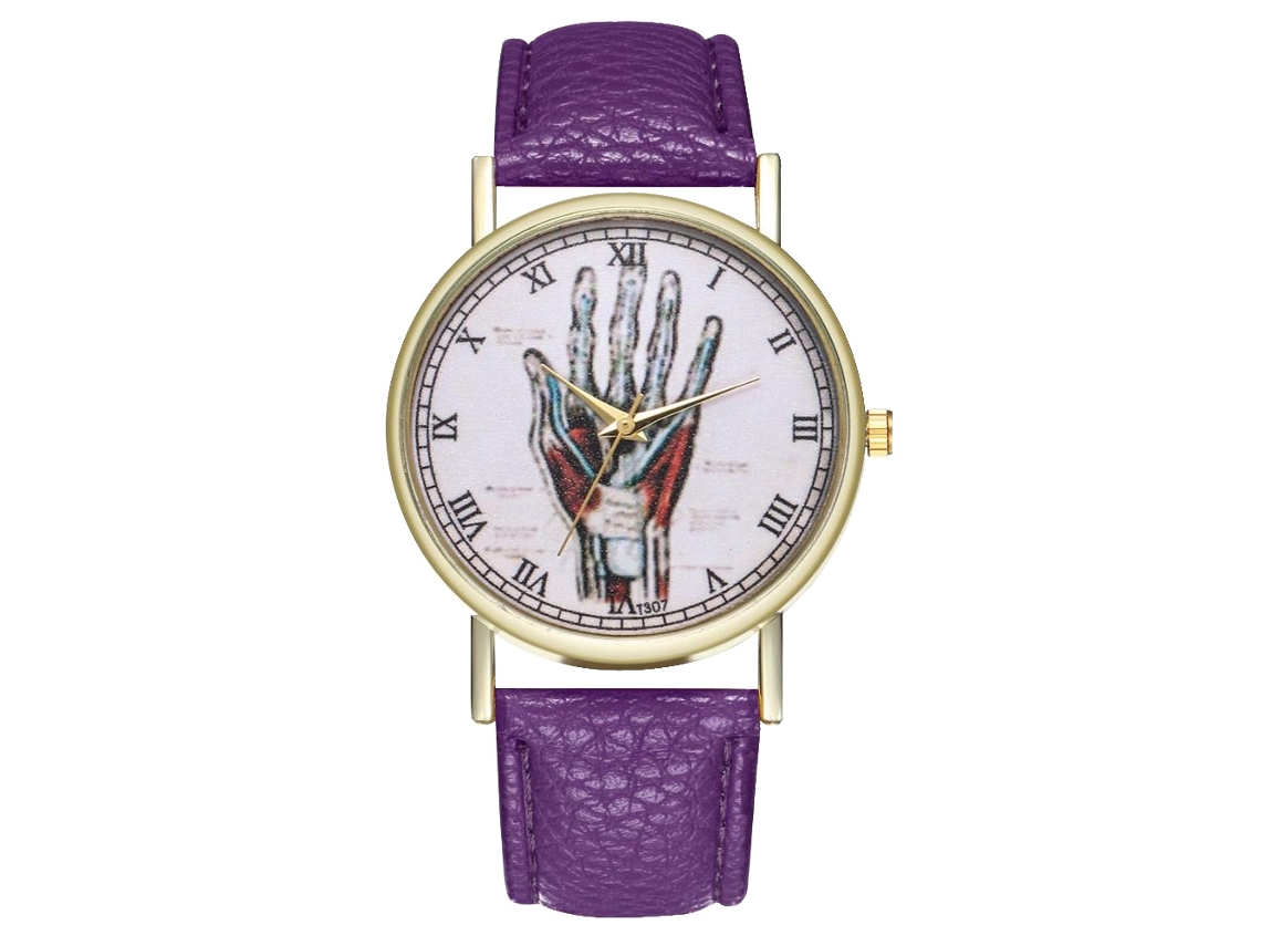Reloj Unisex Informal De Cuarzo Con Correa De Piel Sintética Morada.