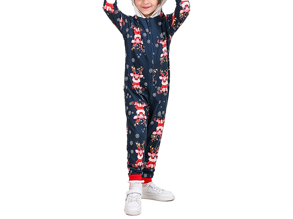 Pijama navideño Rebe para niños de 2 años con estampado de ciervos, manga larga, unisex, ideal para fiestas y fotos familiares.