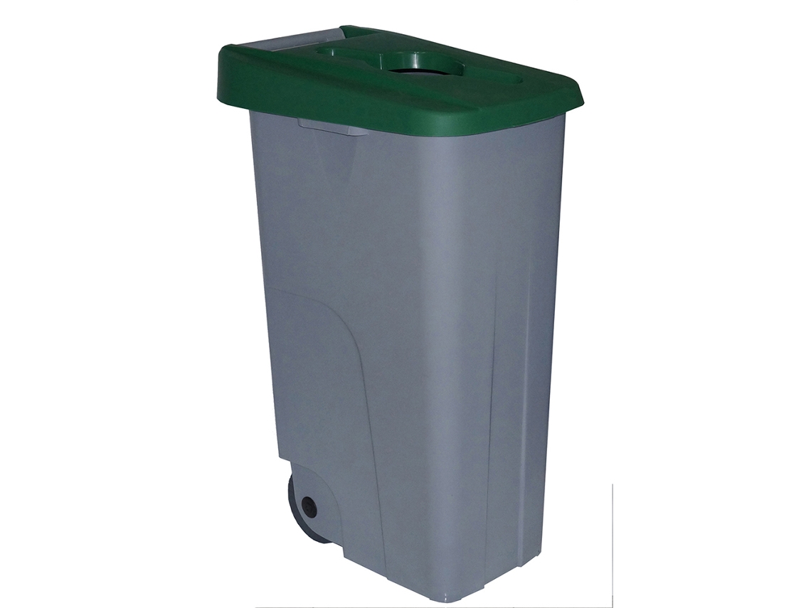 Contenedor de basura Denox  65, 85 e 110 L para reciclar | Cerrado Com  tapa de color | 2 ruedas Verde 110 L - Tapa abierta