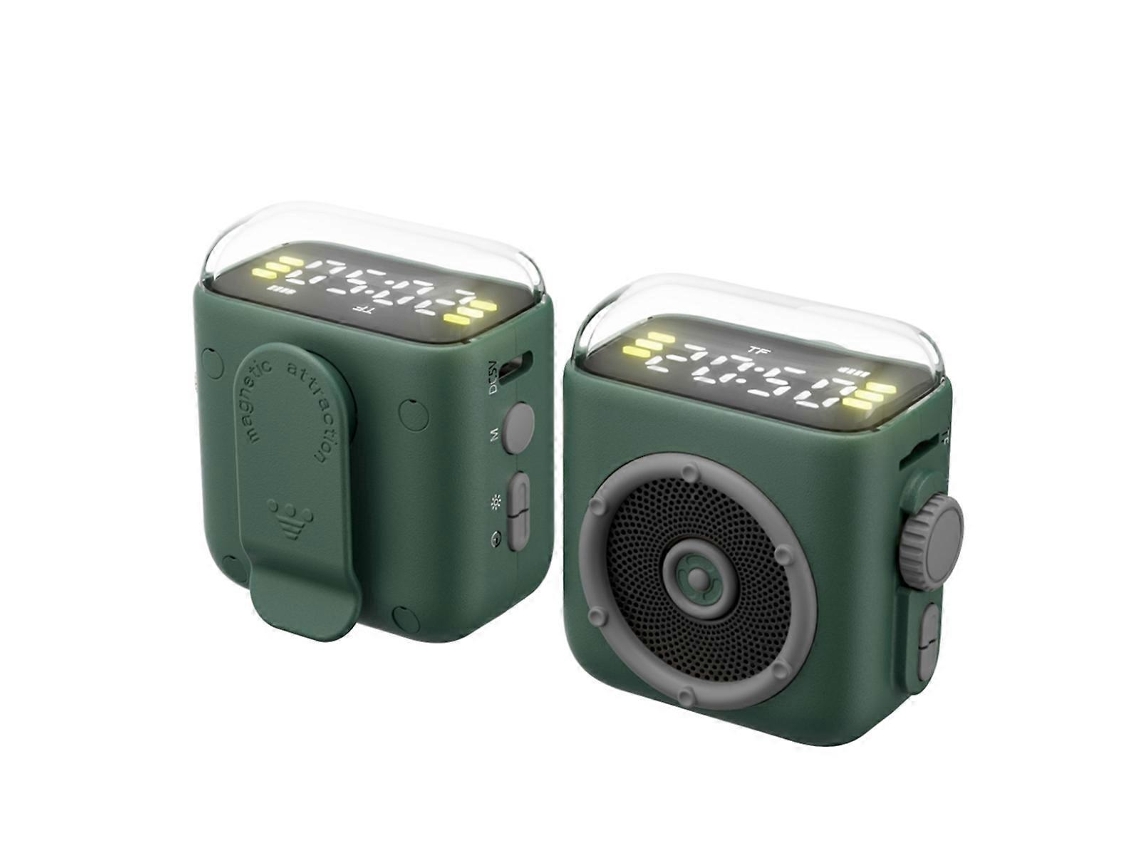 Mini altavoz Bluetooth Yunzii Green con pantalla de tiempo y sonido de alta fidelidad