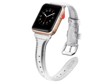 Correa de reloj de cuero genuino para Apple Watch Series 8 y 7 41 mm / SE 2 y 6 y SE y 5 y 4 40 mm / 3 y 2 y 1 38 mm (plateado)