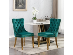 Silla De Comedor 2 Unidades - Tapizada Terciopelo, Patas Acero Dorado, Capitoné - Verde