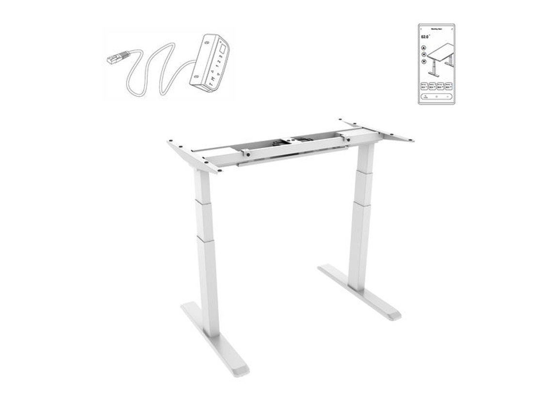 Escritorio motorizado sentado/de pie 150x75cm altura 62-128cm Tablero nogal / Base blanca Conectado KIMEX