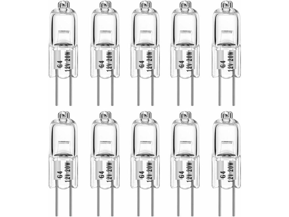 Paquete De 10 Bombillas Halógenas Regulables G4 De 20 W Y 12 V T3 Jc De 2 Pines Para Iluminación De Armarios/riel