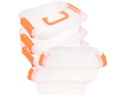 Juego 5 Cajas Almacenamiento Plástico Naranja Oficina Cocina Contenedores Apilables Fáciles Clasificar