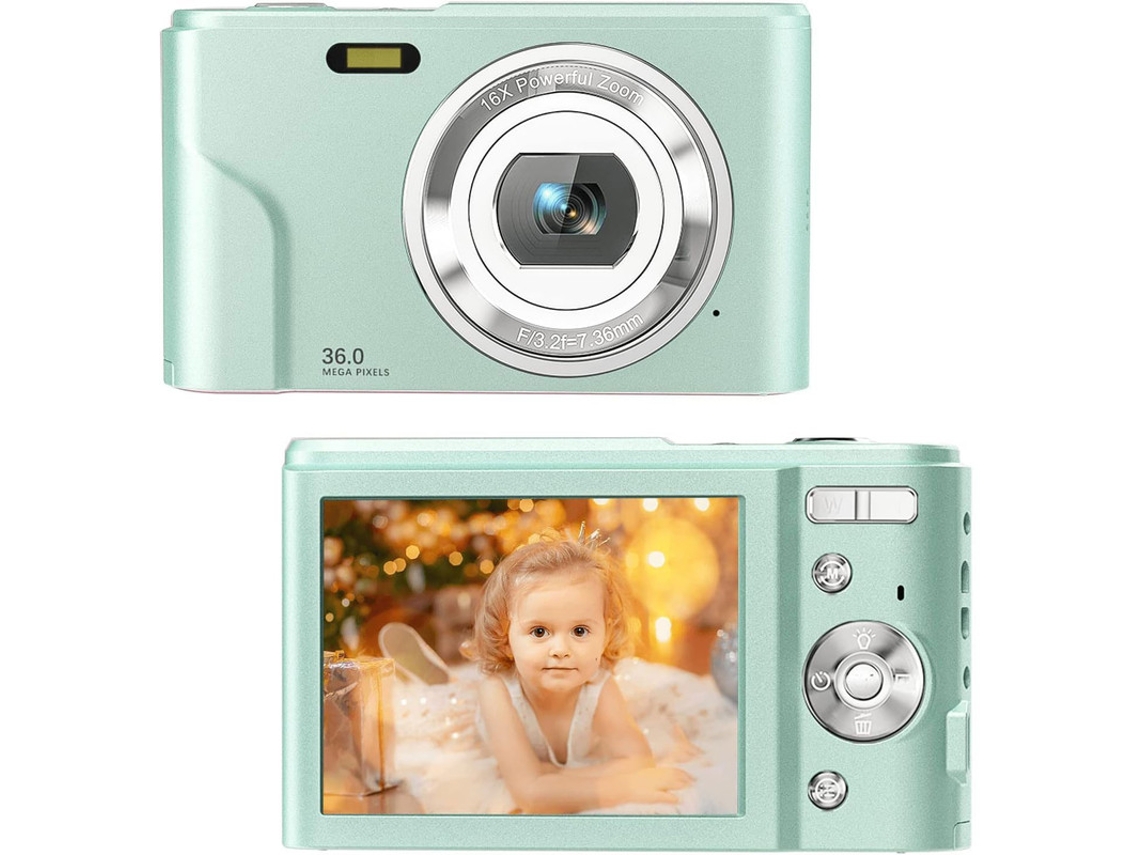 Cámara fotos digital infantil compacta SZSMART DC311AF Nivel de entrada Regalo de cámara para estudiantes niños 48MP HD resolución Pantalla de 2,4 pulgadas - verde claro