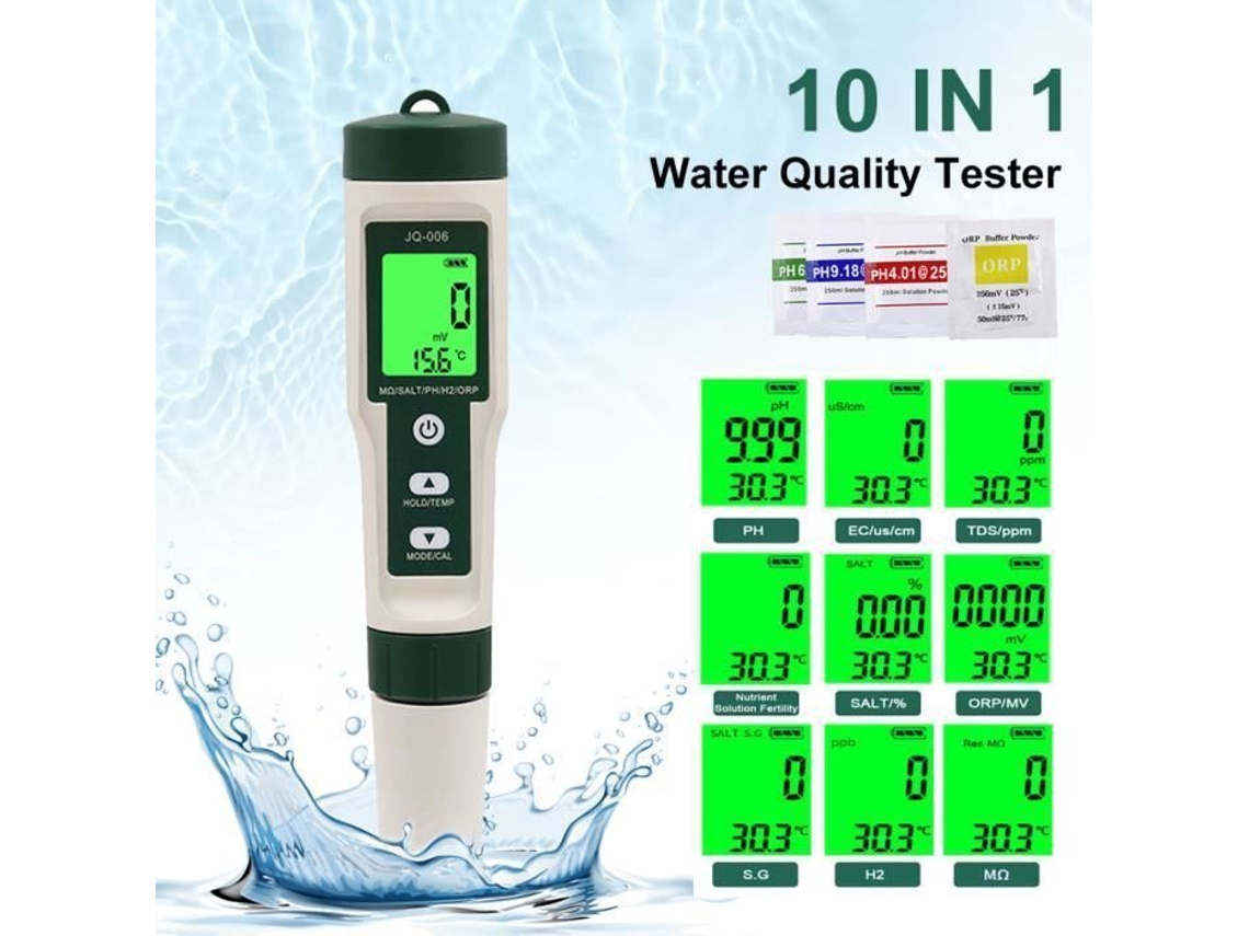 Testador de Qualidade Da Água 10 em 1 Ph/Tds/Sel Sg Orp Ec para Piscina Aquário Teste de Qualidade de Água Potável 
