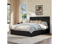 Cama Hidráulica Acanalada Con Listones De Madera Negra, 160x200